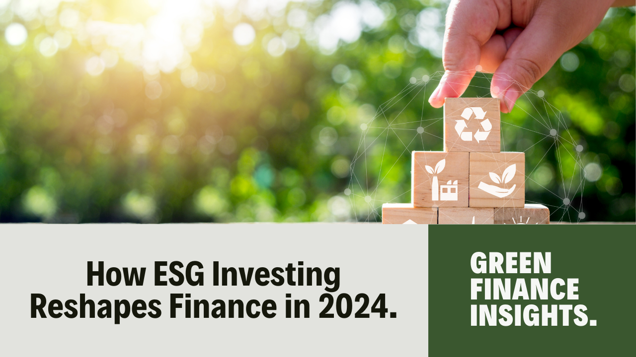 Hand building a sustainable investment concept with wooden blocks showing eco-friendly icons, symbolizing the impact of ESG investing in reshaping finance in 2024
